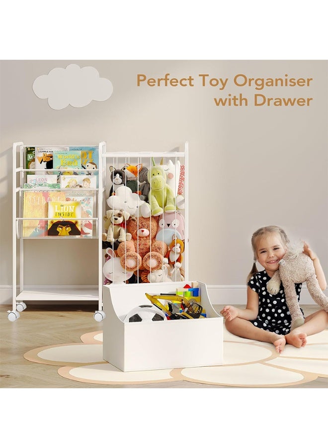 WALALLA Kids Bookshelf and Stuffed Animal Storage,3-in-1 Metal Toy Shelf with Wheels,Toddler Bookshelf with PVC Display Shelf & Toy Box,Sturdy Toy Organizer and Montessori Book Shelf for Kids Room,Playroom - Image 5